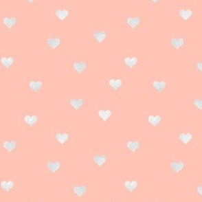 Silver hearts on peachy pink