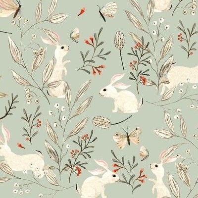 Green Rabbit Fabric, Wallpaper and Home Decor