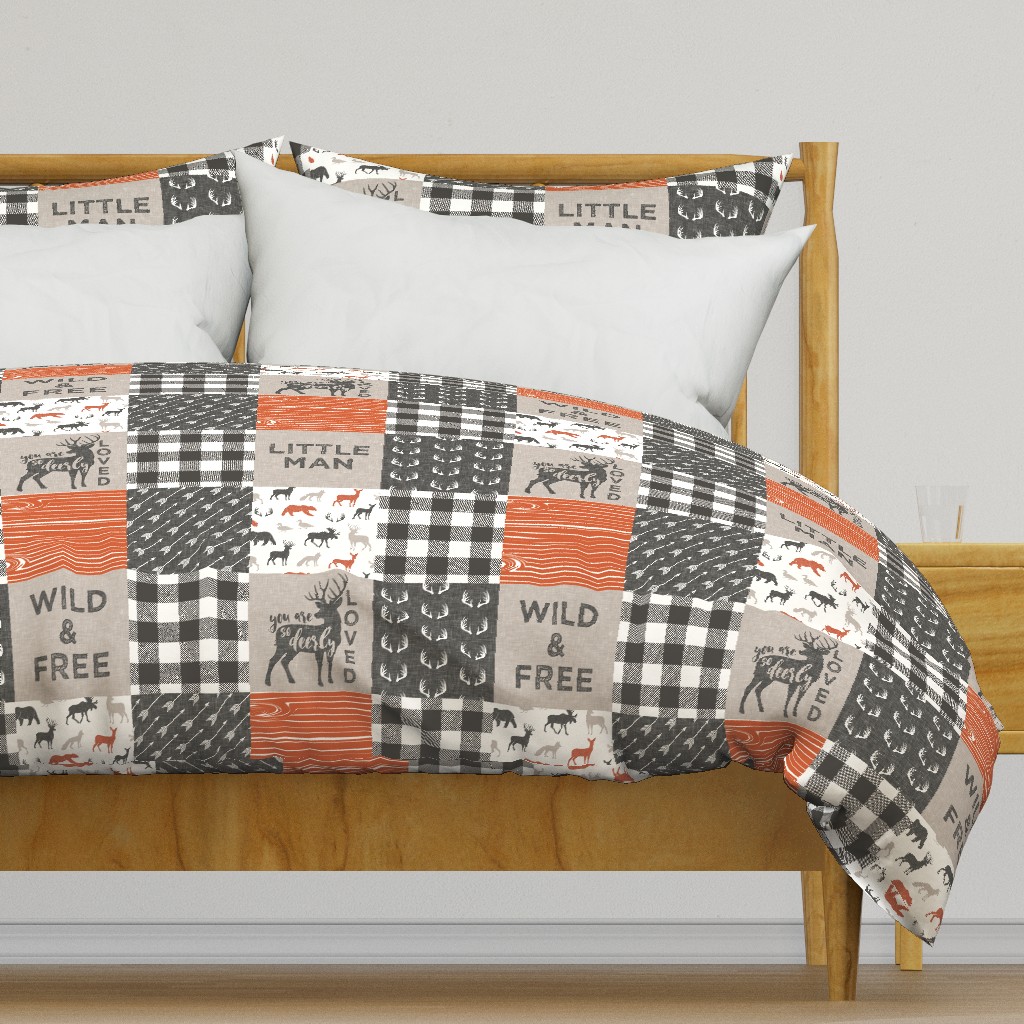 Little Man/Wild & Free with plaid - woodland patchwork - C1