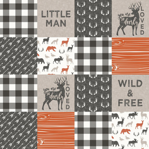 Little Man/Wild & Free with plaid - woodland patchwork - C1