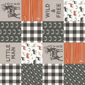 Little Man/Wild & Free with plaid - woodland patchwork - C1 (90)