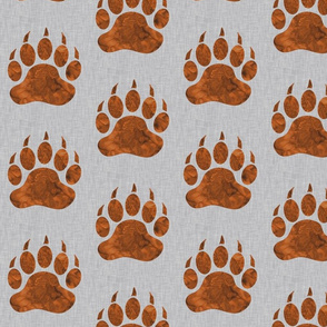 5” Watercolor Bear Paws - Rust on Grey Linen