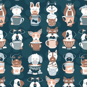 Small scale // Doggie Coffee and Tea Time 1 // dark blue background