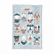 2024 Calendar Doggie Coffee and Tea Time 2 // light blue grey background