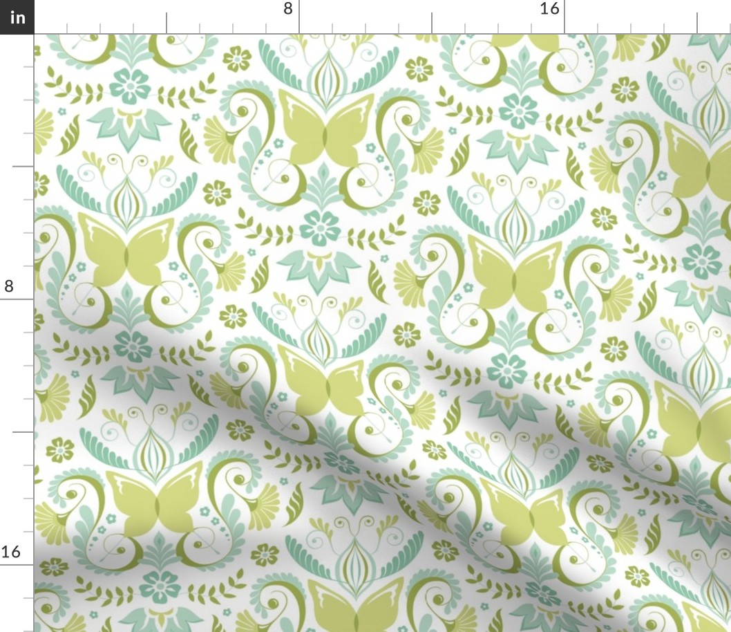 Butterfly Damask - Aqua