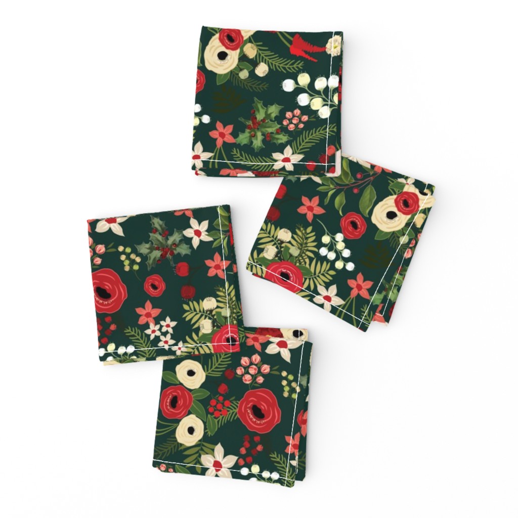 Vintage Christmas Floral Hunter Green