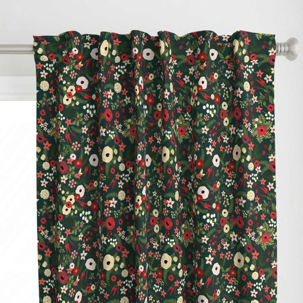 Vintage Christmas Floral Hunter Green