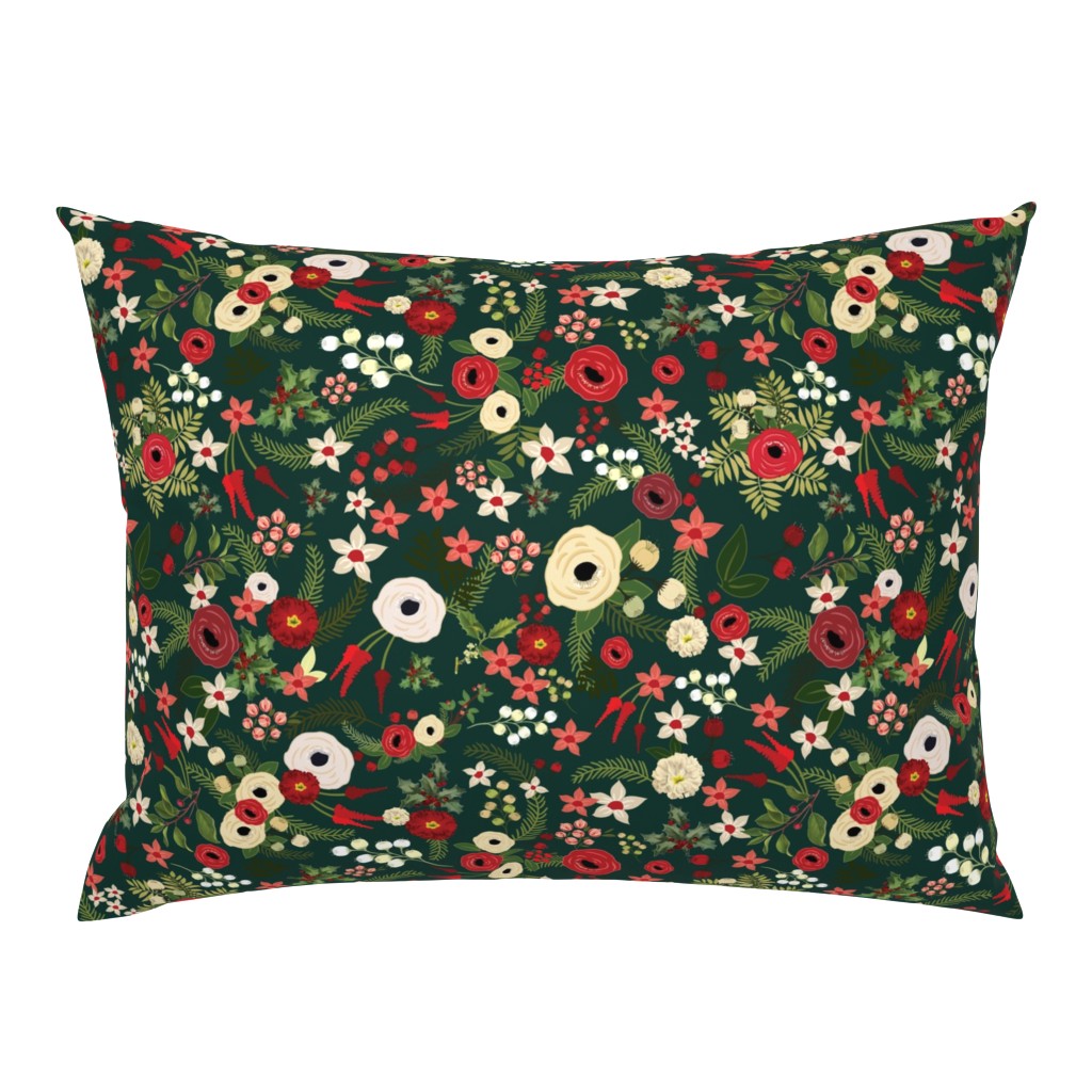 Vintage Christmas Floral Hunter Green