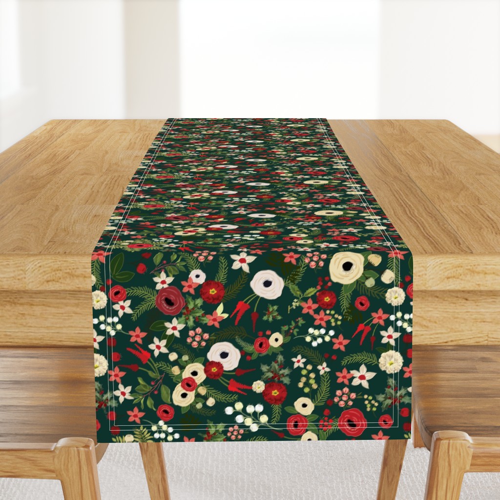 Vintage Christmas Floral Hunter Green