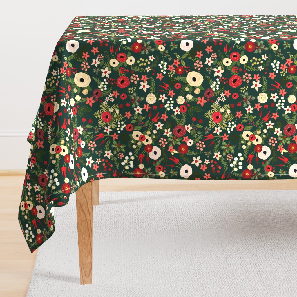 Vintage Christmas Floral Hunter Green