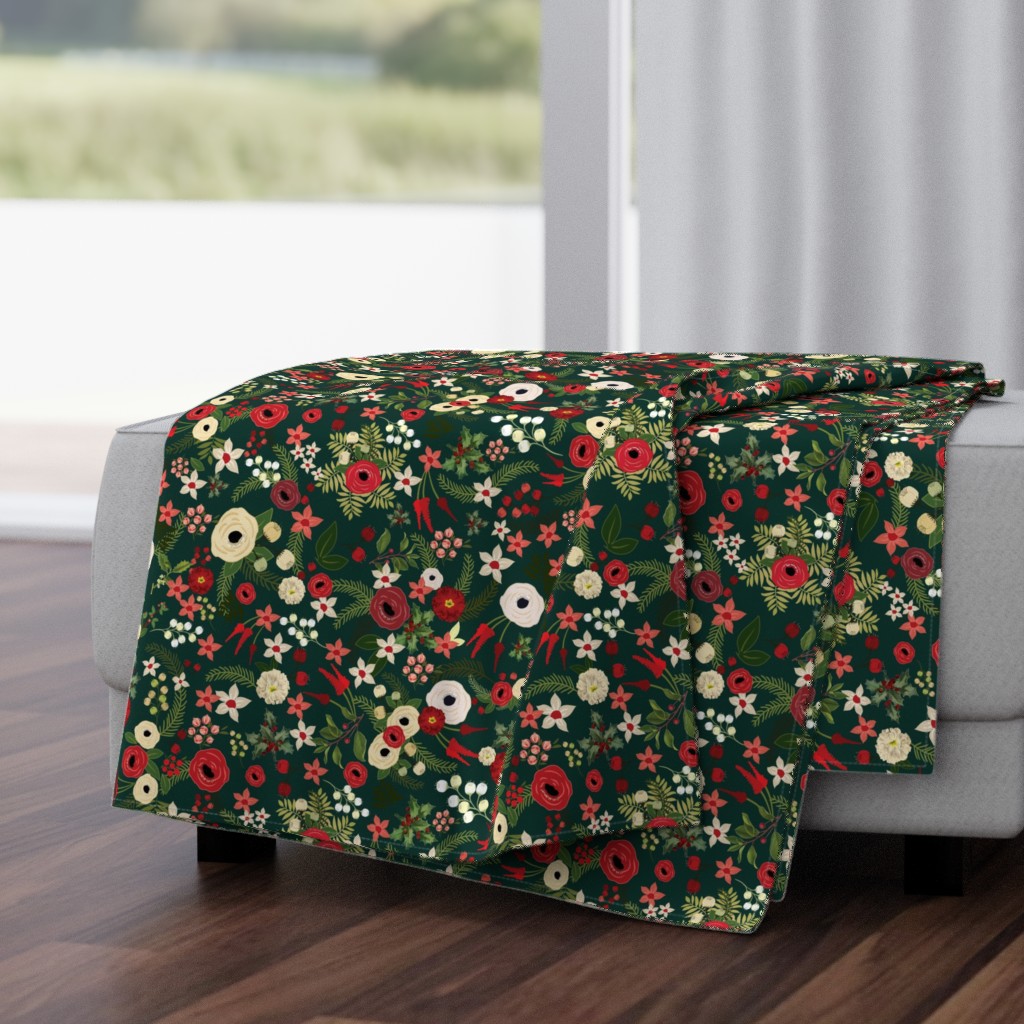 Vintage Christmas Floral Hunter Green