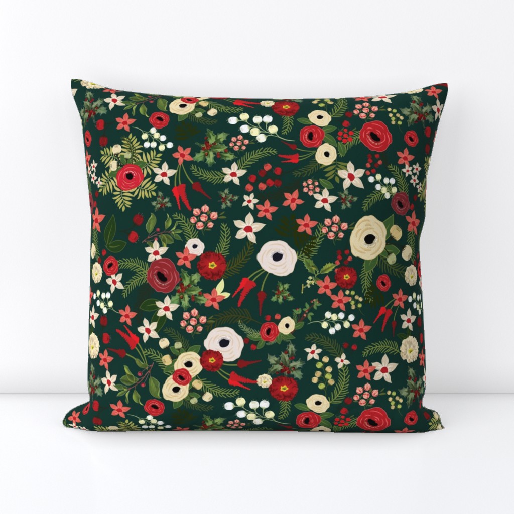 Vintage Christmas Floral Hunter Green