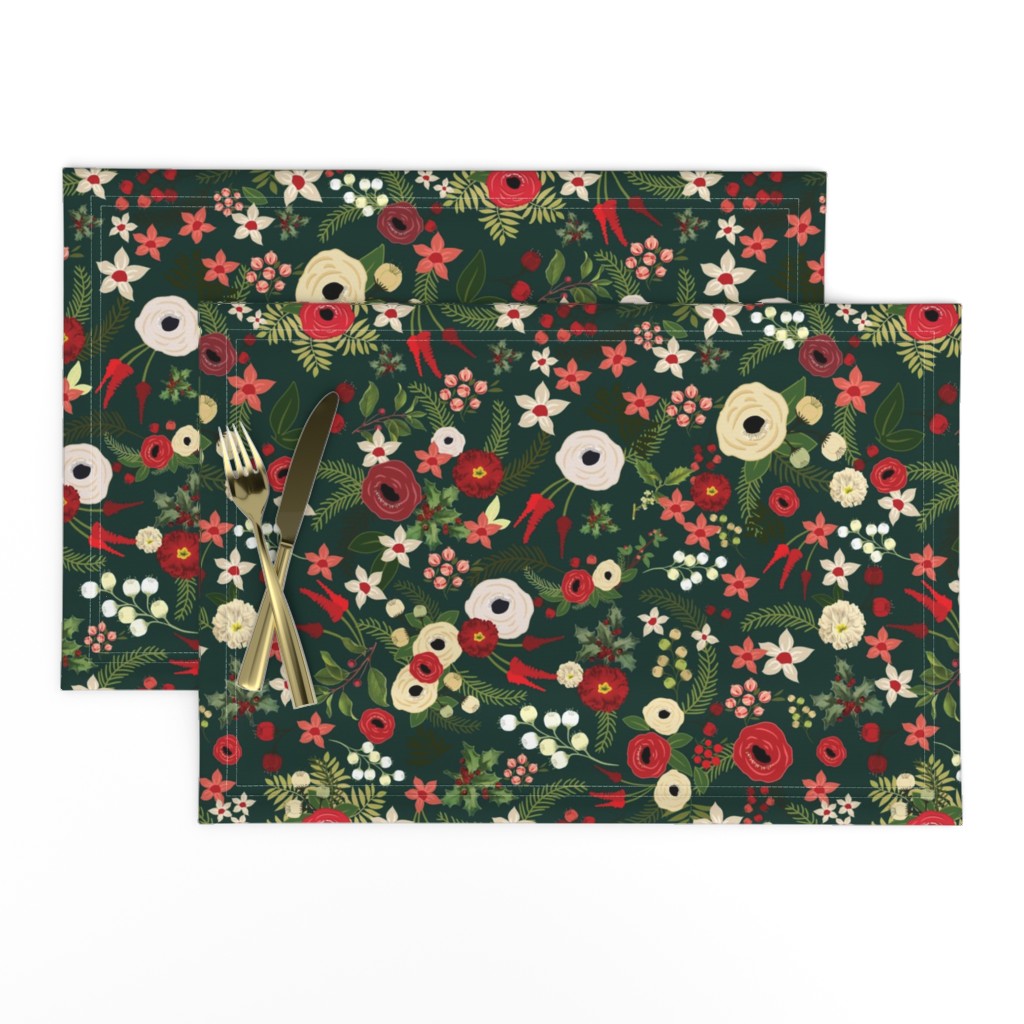 Vintage Christmas Floral Hunter Green