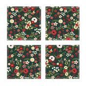 Vintage Christmas Floral Hunter Green