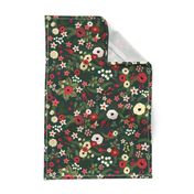 Vintage Christmas Floral Hunter Green