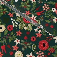 Vintage Christmas Floral Hunter Green