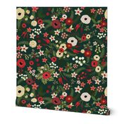 Vintage Christmas Floral Hunter Green