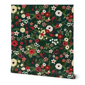 Vintage Christmas Floral Hunter Green