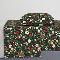 Vintage Christmas Floral Hunter Green