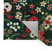 Vintage Christmas Floral Hunter Green