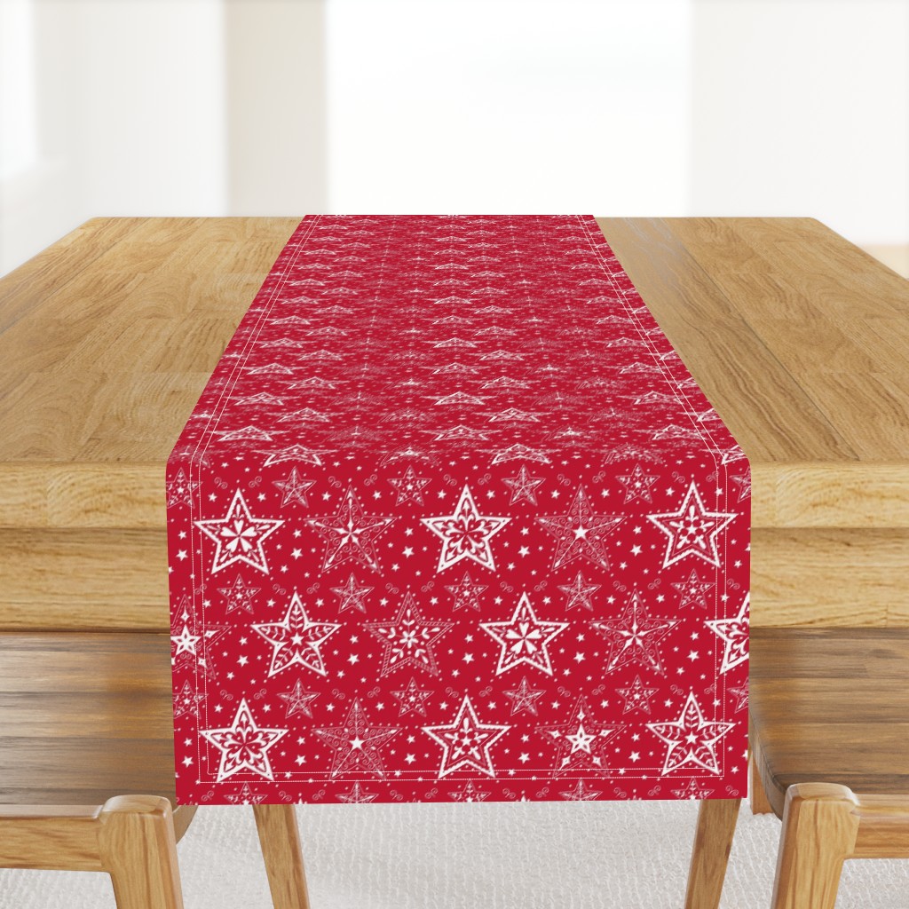 Patterned Christmas Stars red & white - smaller scale