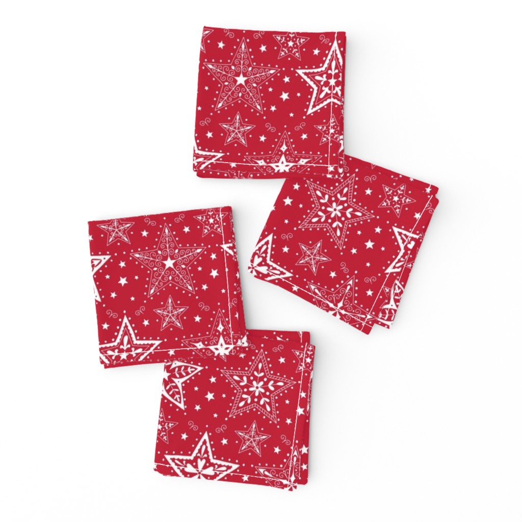 Patterned Christmas Stars red & white - smaller scale