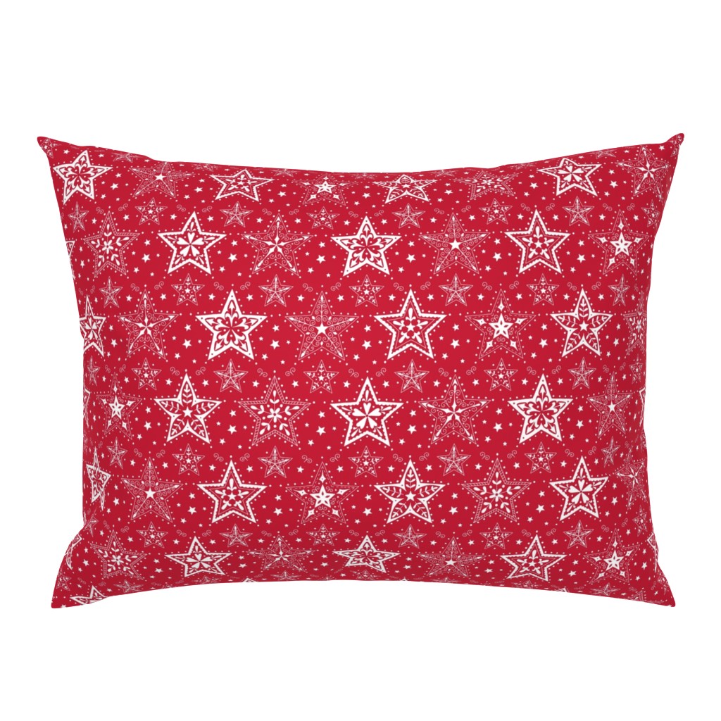 Patterned Christmas Stars red & white - smaller scale