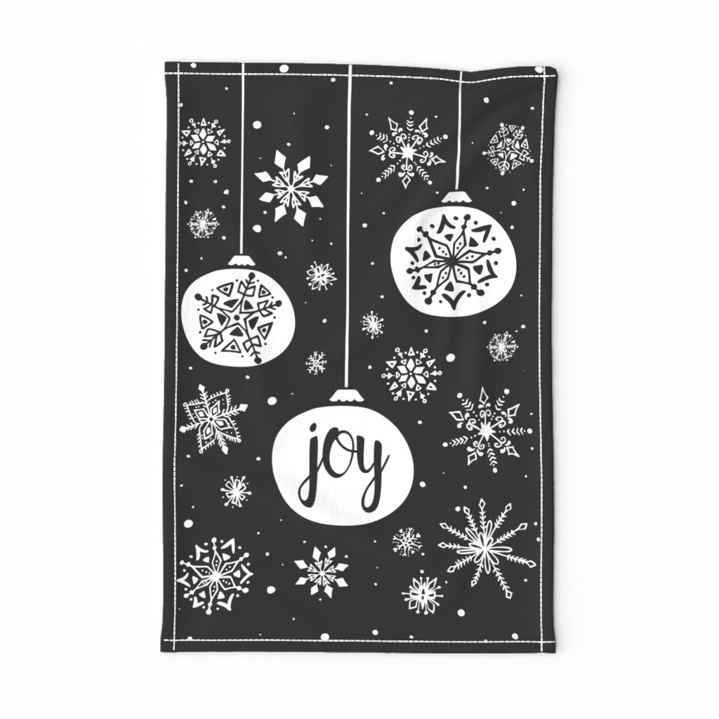 Joy Ornament Christmas Tea Towel - Black