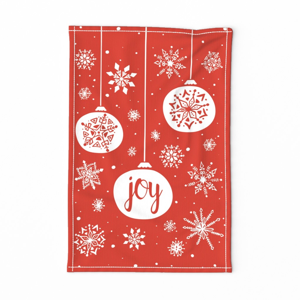 Joy Ornament Christmas Tea Towel - Red