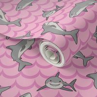  Kawai sharks in pink waves 