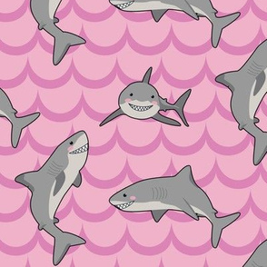  Kawai sharks in pink waves (exercise in style)