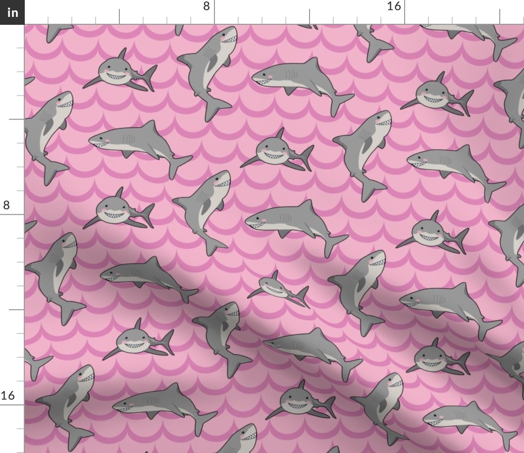  Kawai sharks in pink waves 
