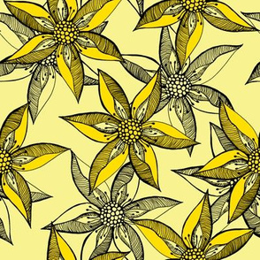 Love Blooms in Sunshine  (#1) - Daffodil Yellow on Buttery Yellow with Black - Large Scale