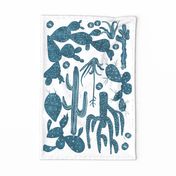 Cactus Garden Woodblock Tea Towel (indigo)