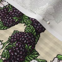 Blackberry Flowers and Berries - Kraft Gingham - Large Scale