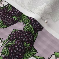 Blackberries and Flowers - Lavender Gingham - Large Scale