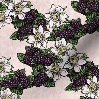 Blackberries and Flowers - Light Pink Woven - Large Scale