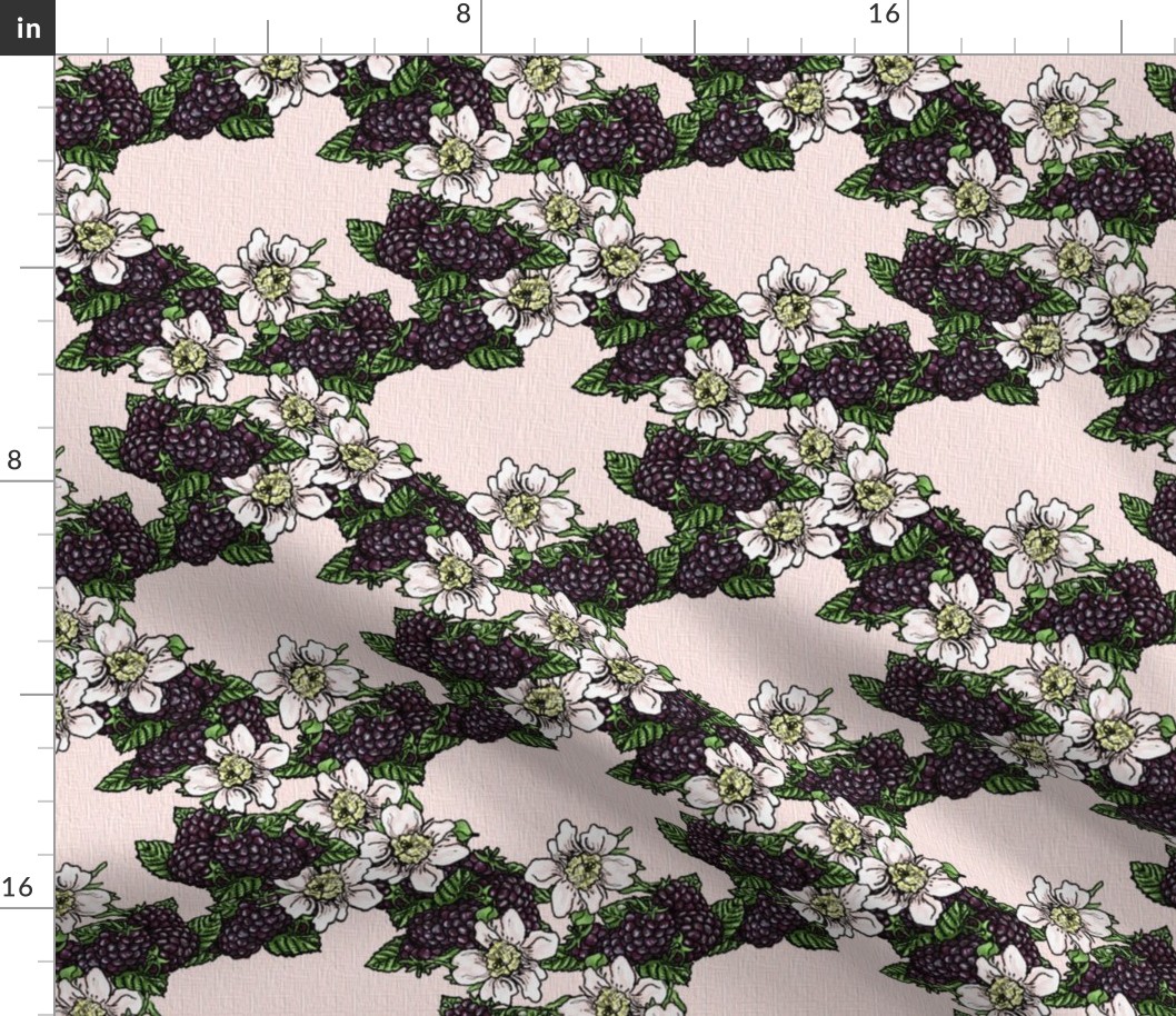 Blackberries and Flowers - Light Pink Woven - Large Scale