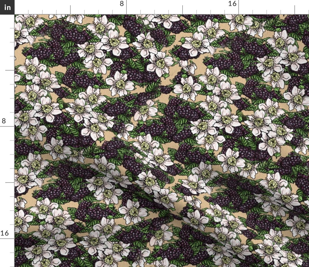 Blackberries and Blossoms - Tossed - Kraft Woven - Large Scale