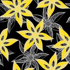 Love Blooms in Sunshine (# 3) - Daffodil Yellow on Black with Silver Mist - Large Scale