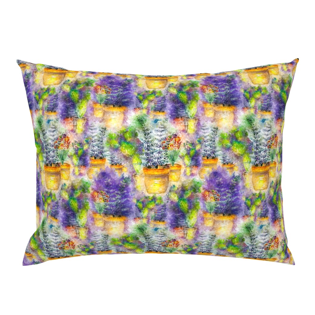 WATERCOLOR DREAMY GARDEN GOLD PURPLE FERN FLOWERS CACTUS