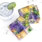 WATERCOLOR DREAMY GARDEN GOLD PURPLE FERN FLOWERS CACTUS