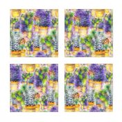 WATERCOLOR DREAMY GARDEN GOLD PURPLE FERN FLOWERS CACTUS