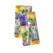 WATERCOLOR DREAMY GARDEN GOLD PURPLE FERN FLOWERS CACTUS