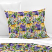 WATERCOLOR DREAMY GARDEN GOLD PURPLE FERN FLOWERS CACTUS