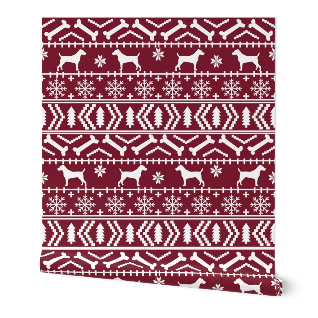 Jack Russell Terrier fair isle christmas dog silhouette fabric ruby