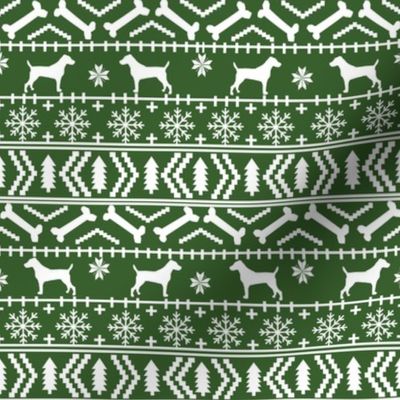 Jack Russell Terrier fair isle christmas dog silhouette fabric med green