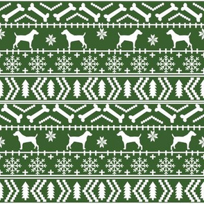 Jack Russell Terrier fair isle christmas dog silhouette fabric med green