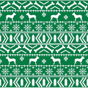 Pitbull fair isle christmas dog silhouette fabric green