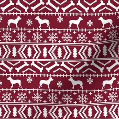 Pitbull fair isle christmas dog silhouette fabric maroon